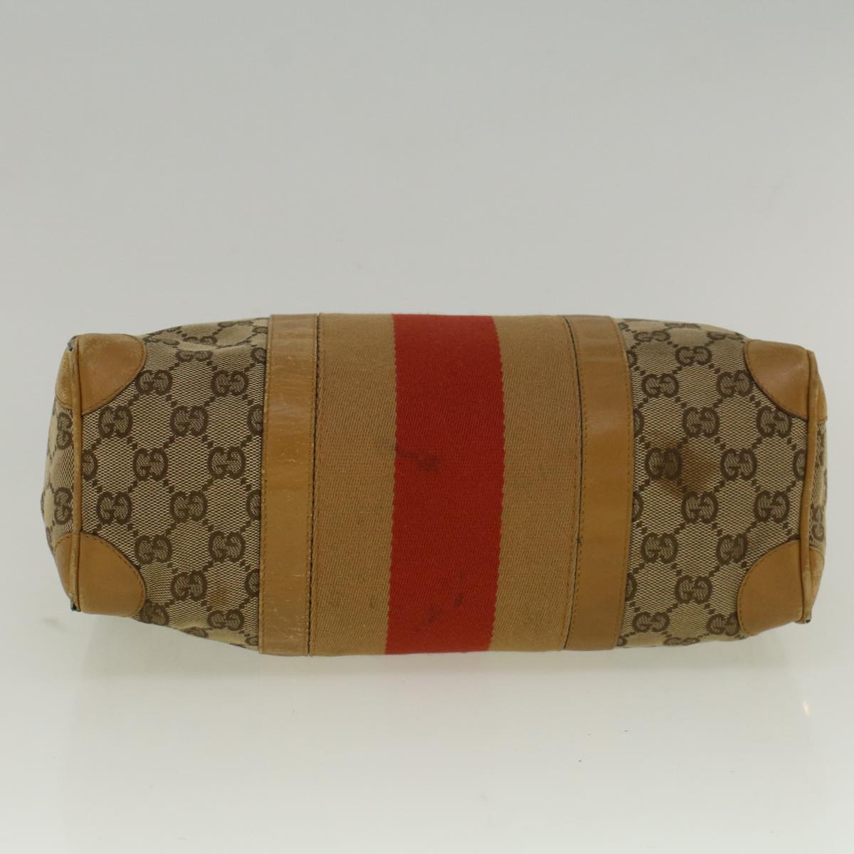 GUCCI GG Canvas Sherry Line Hand Bag Beige Brown Red 000 0851 002122 Auth 58695