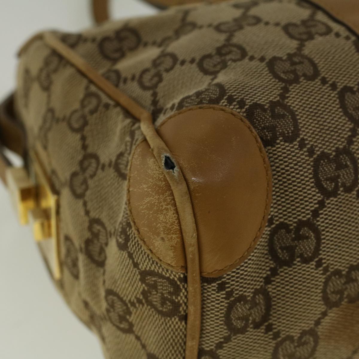 GUCCI GG Canvas Sherry Line Hand Bag Beige Brown Red 000 0851 002122 Auth 58695