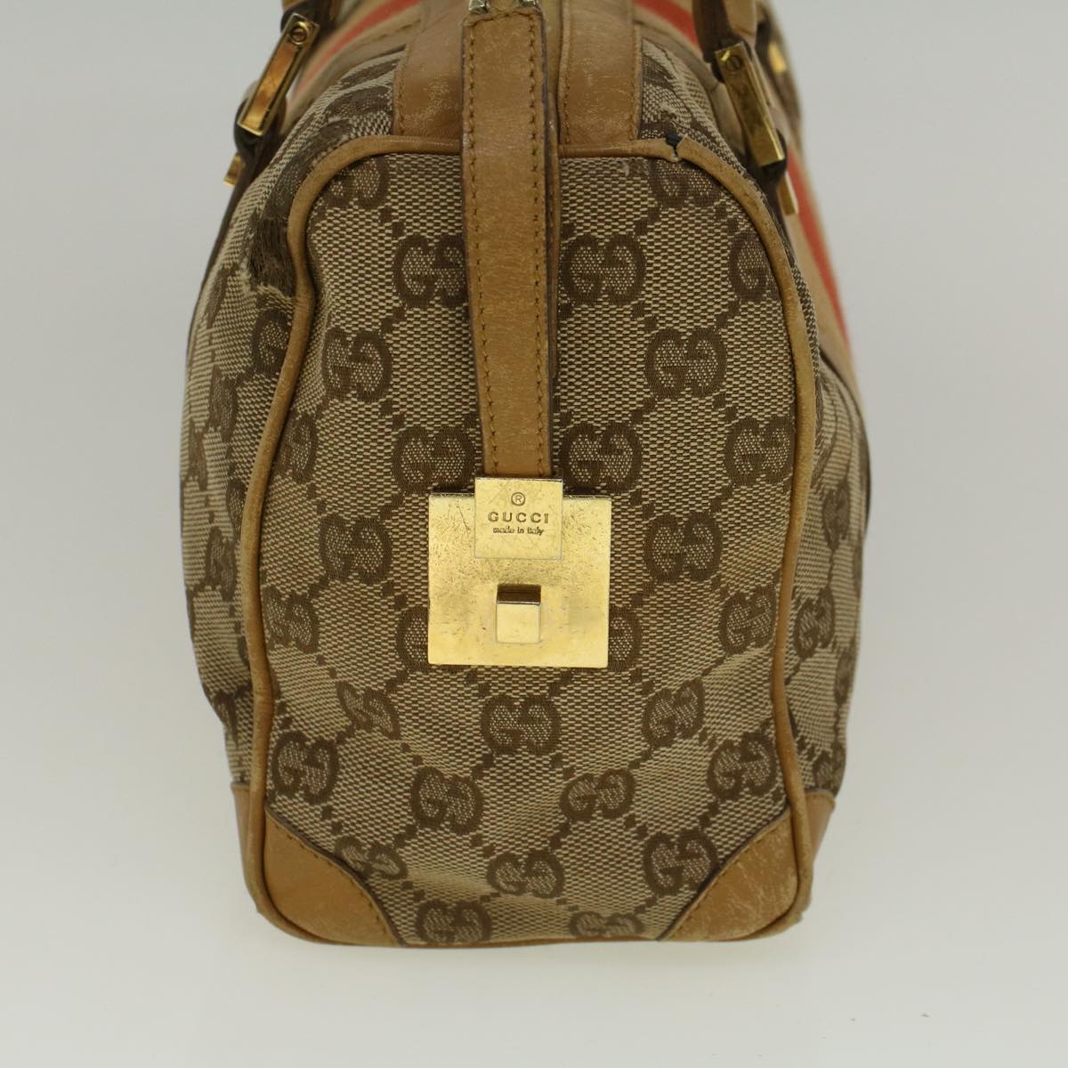 GUCCI GG Canvas Sherry Line Hand Bag Beige Brown Red 000 0851 002122 Auth 58695