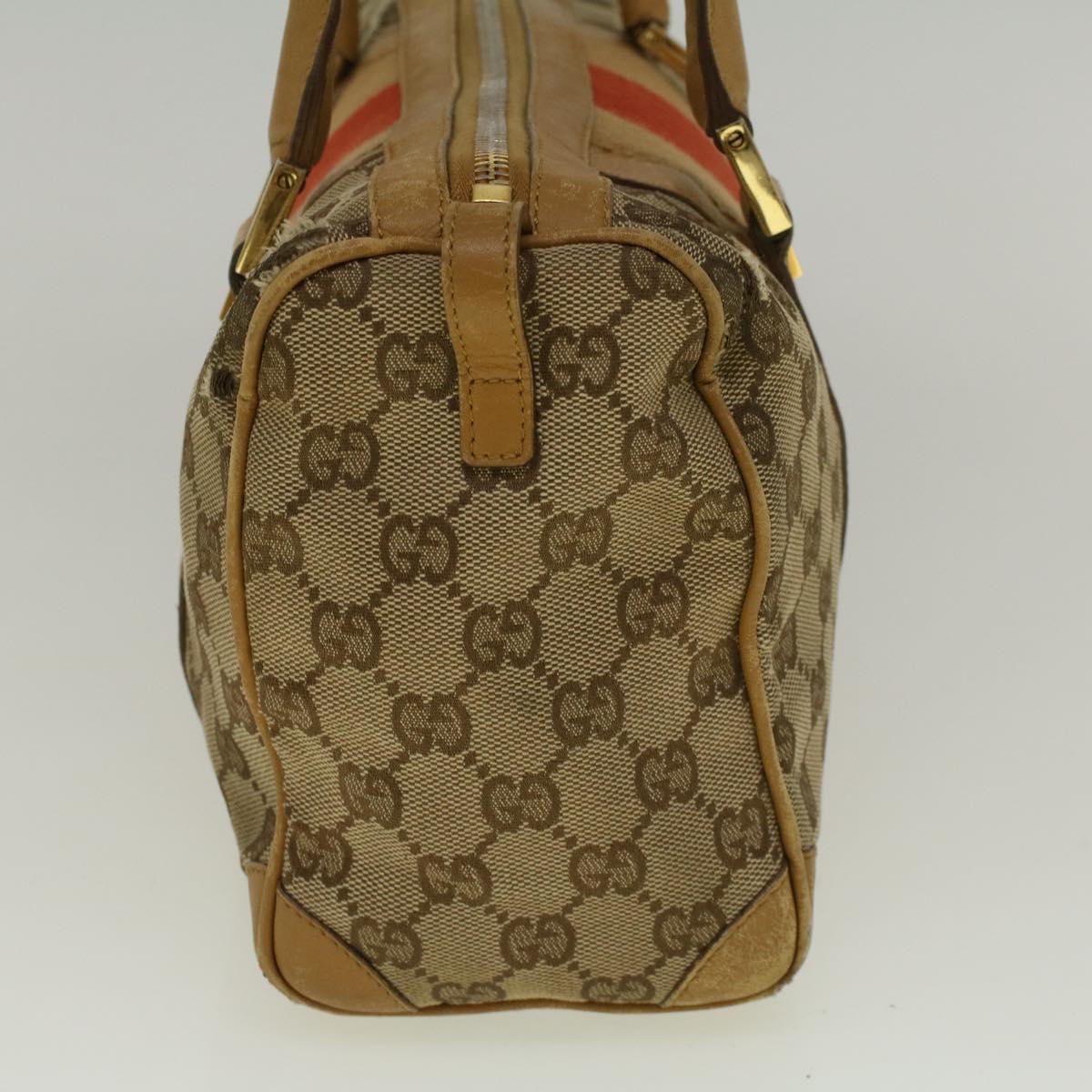 GUCCI GG Canvas Sherry Line Hand Bag Beige Brown Red 000 0851 002122 Auth 58695