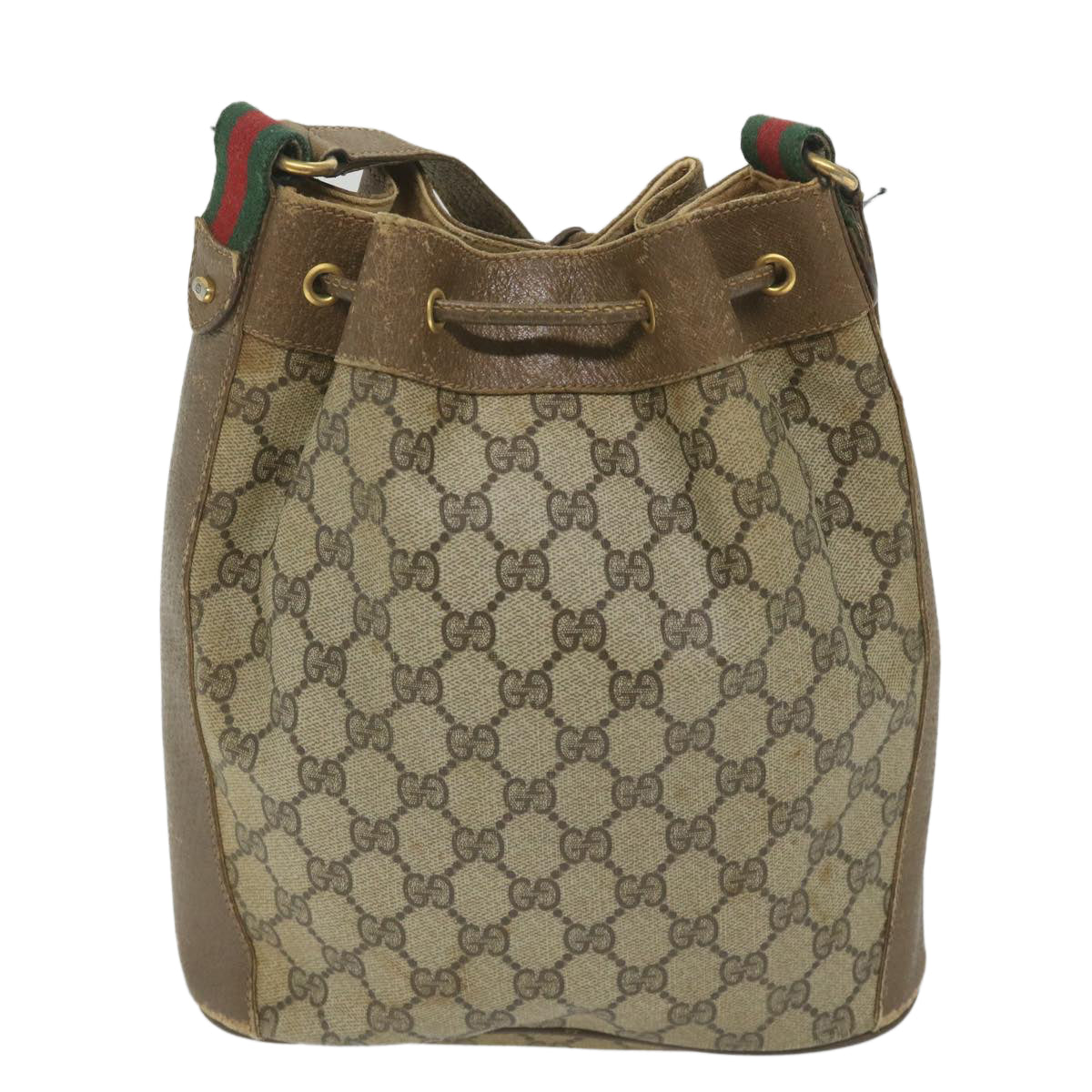 GUCCI GG Supreme Web Sherry Line Shoulder Bag Beige Red 41 02 034 Auth 58704