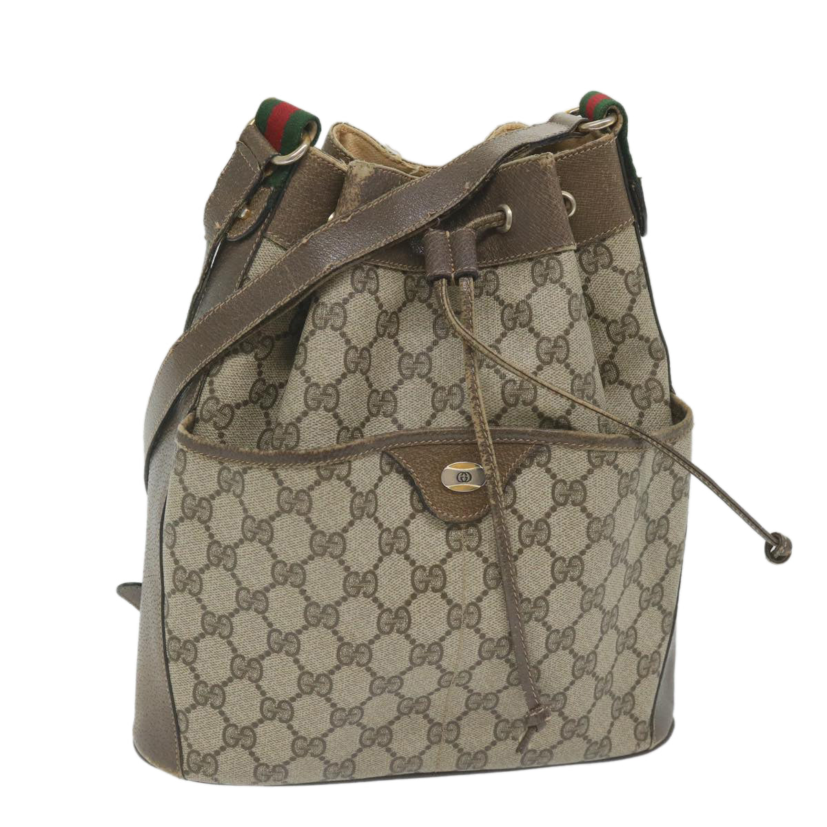 GUCCI GG Supreme Web Sherry Line Shoulder Bag Beige Red 41 02 033 Auth 58764