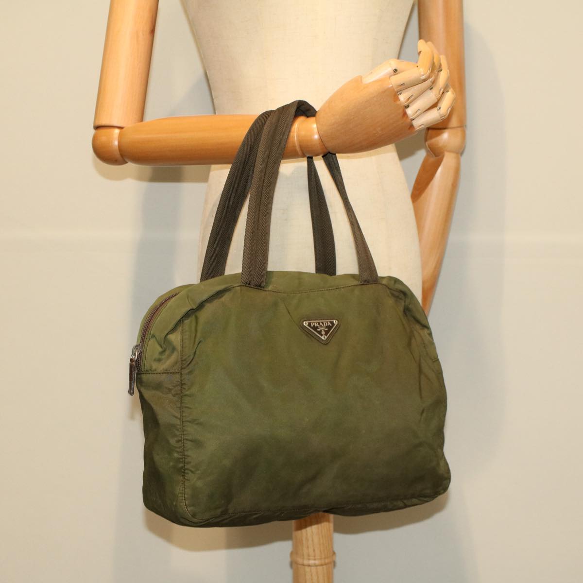 PRADA Hand Bag Nylon Khaki Auth 58781