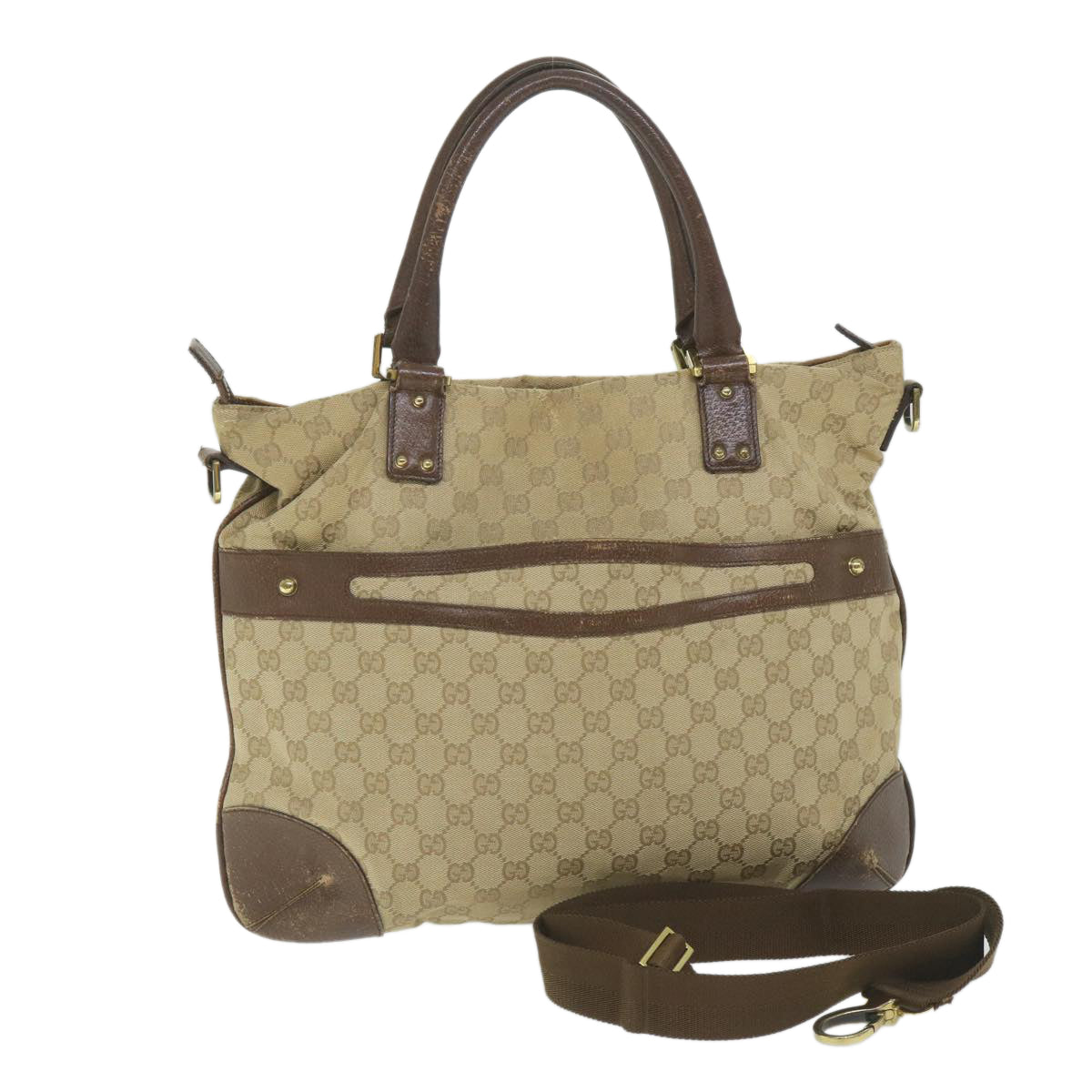 GUCCI GG Canvas Tote Bag 2way Beige 115525 203989 Auth 58799