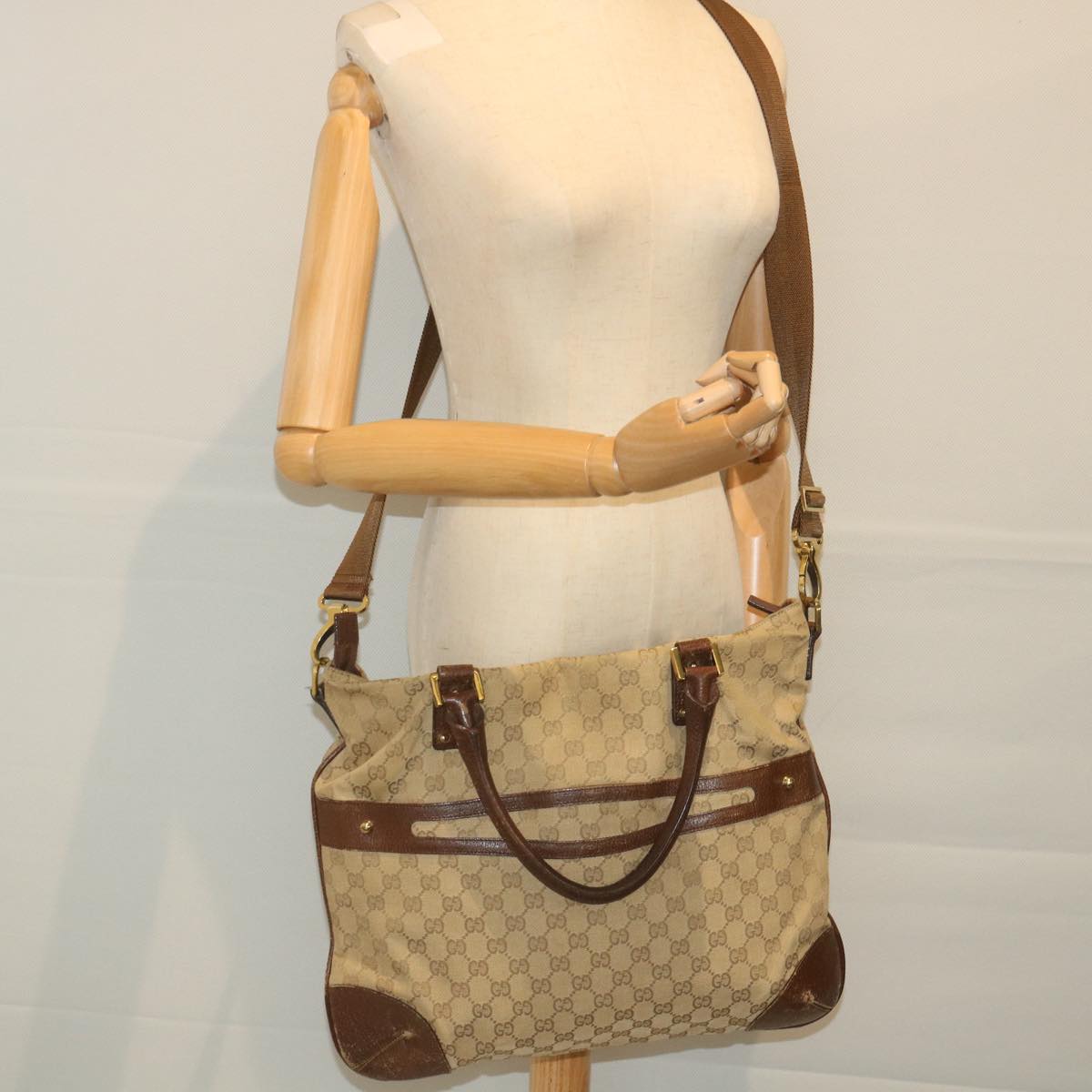 GUCCI GG Canvas Tote Bag 2way Beige 115525 203989 Auth 58799