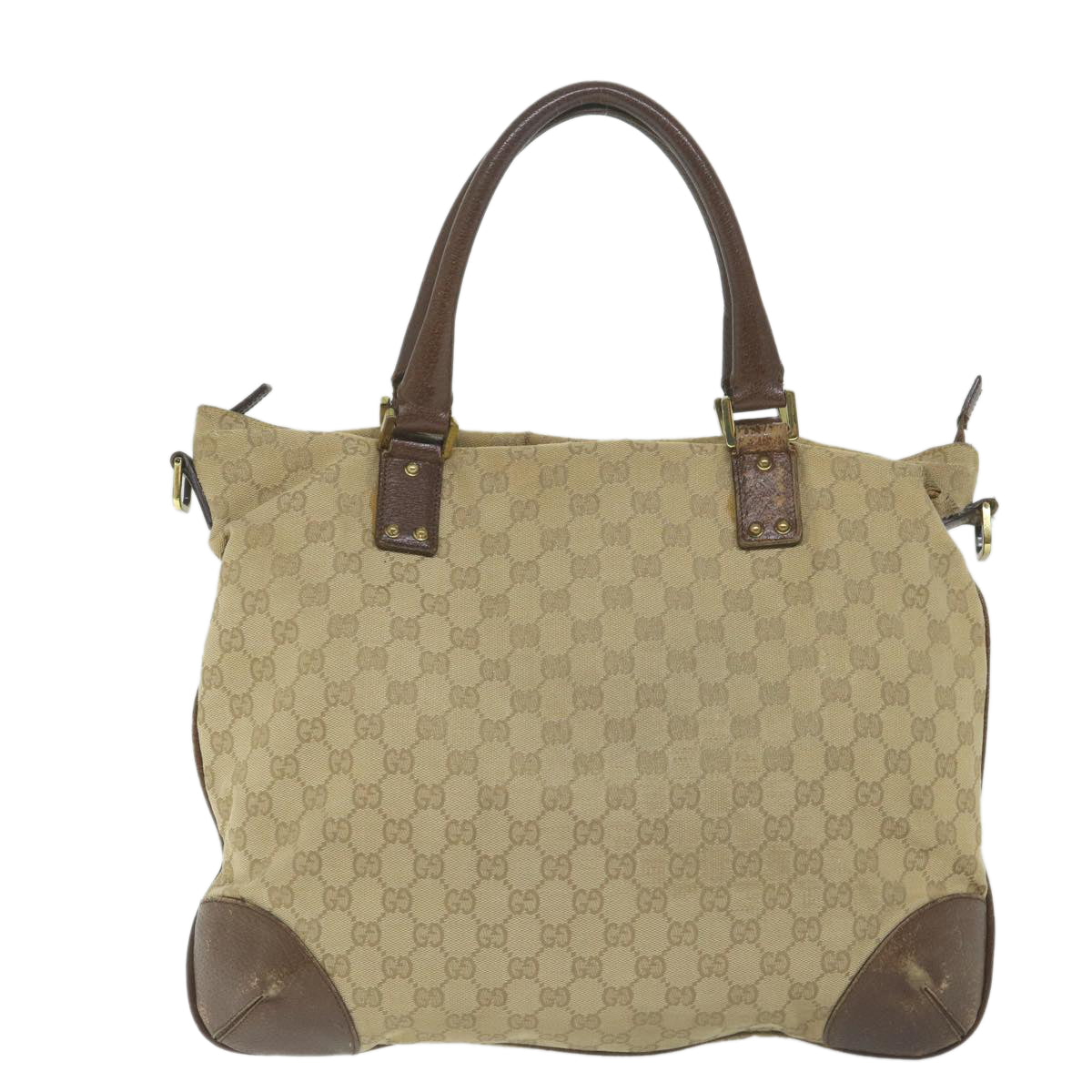 GUCCI GG Canvas Tote Bag 2way Beige 115525 203989 Auth 58799