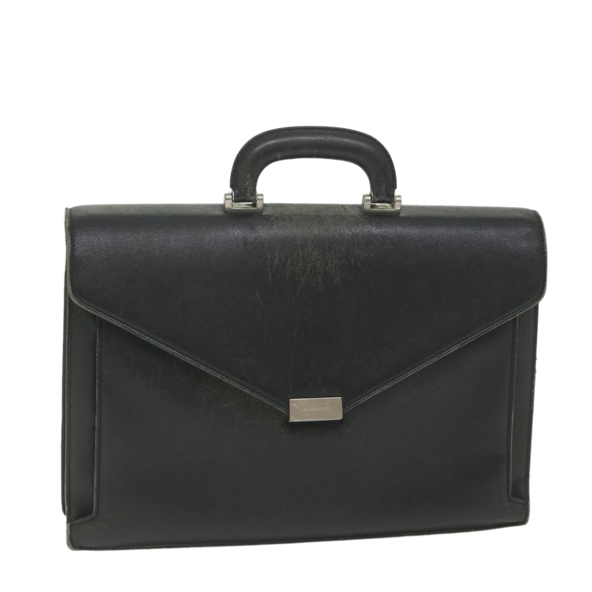 BURBERRY Briefcase Leather Black Auth 58915