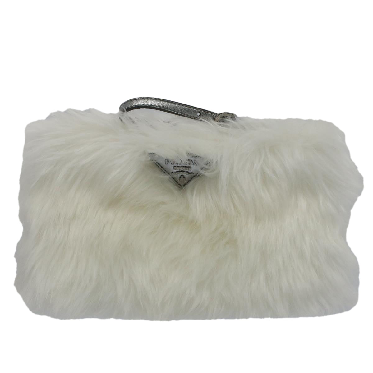 PRADA Clutch Bag Fur White Auth 58971