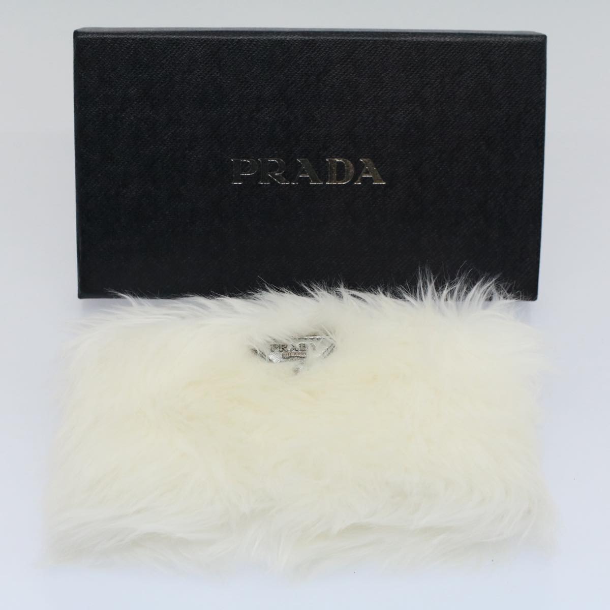 PRADA Clutch Bag Fur White Auth 58971