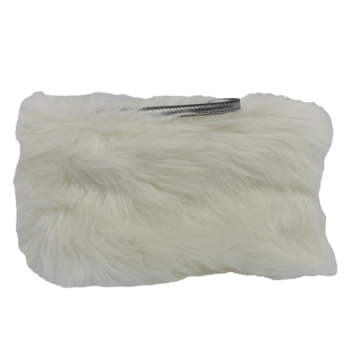 PRADA Clutch Bag Fur White Auth 58971