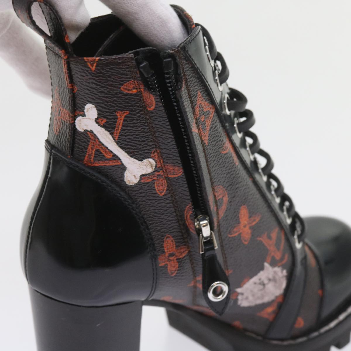 LOUIS VUITTON Catgram Star Trail Line Boots Shoes 35 Black LV Auth 58981A