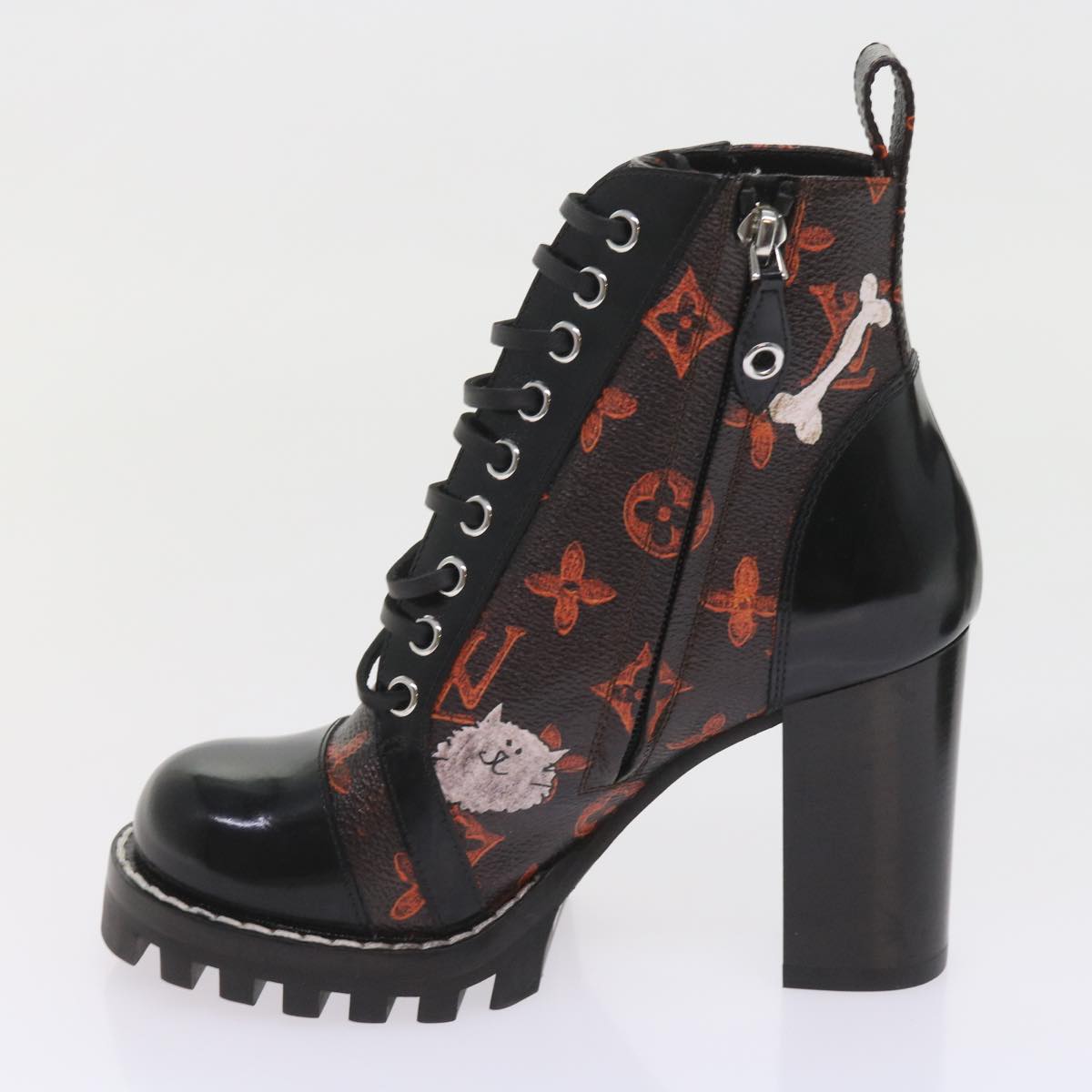 LOUIS VUITTON Catgram Star Trail Line Boots Shoes 35 Black LV Auth 58981A