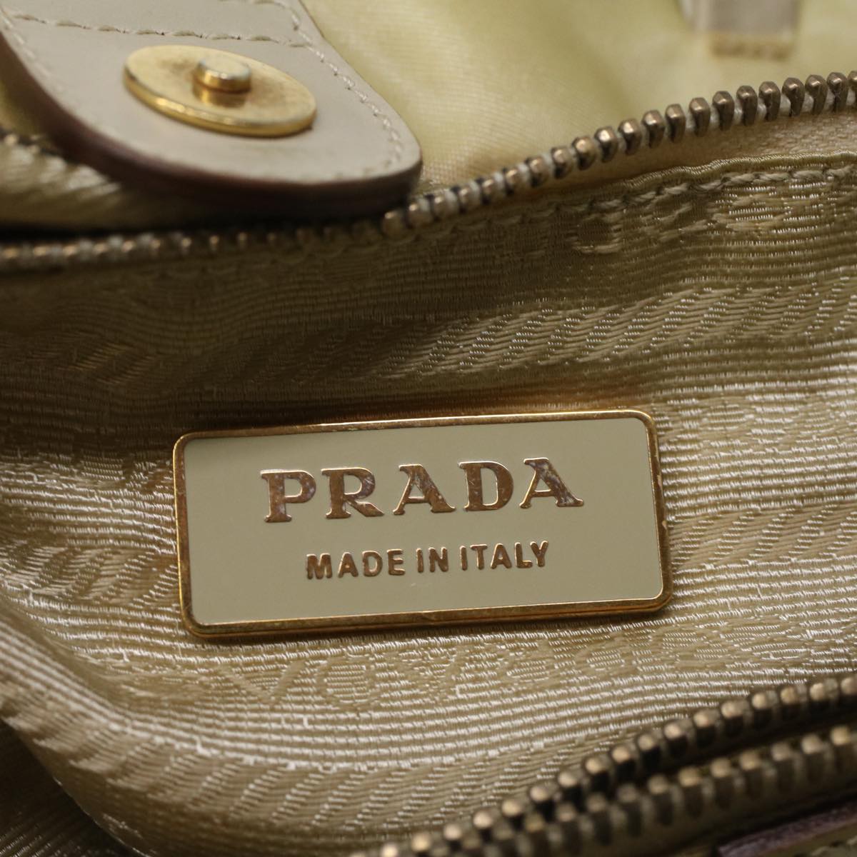 PRADA Hand Bag Nylon Cream Auth 59054