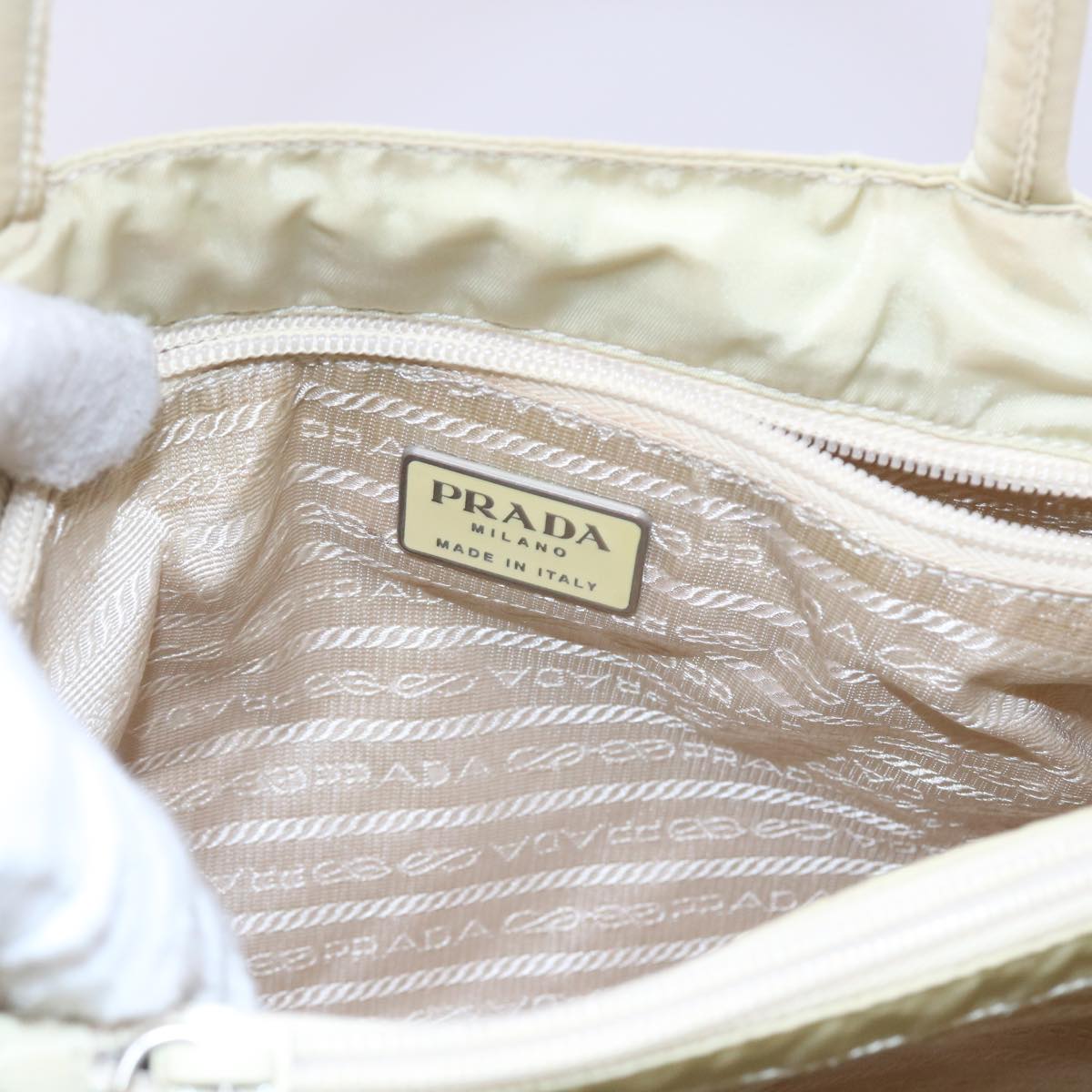 PRADA Hand Bag Nylon Cream Auth 59057