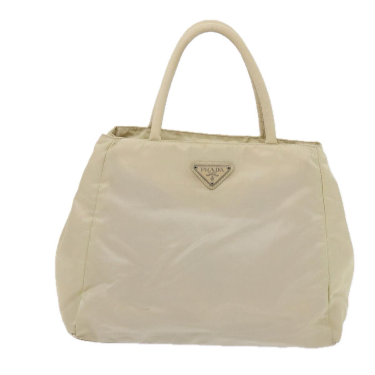 PRADA Hand Bag Nylon Cream Auth 59057