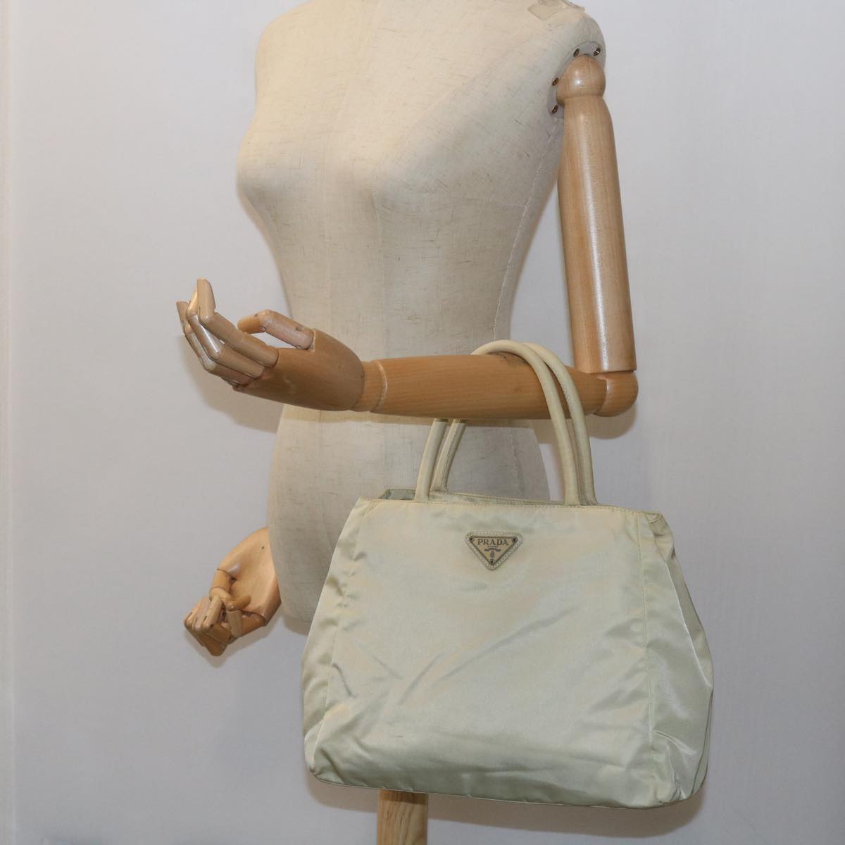 PRADA Hand Bag Nylon Cream Auth 59057