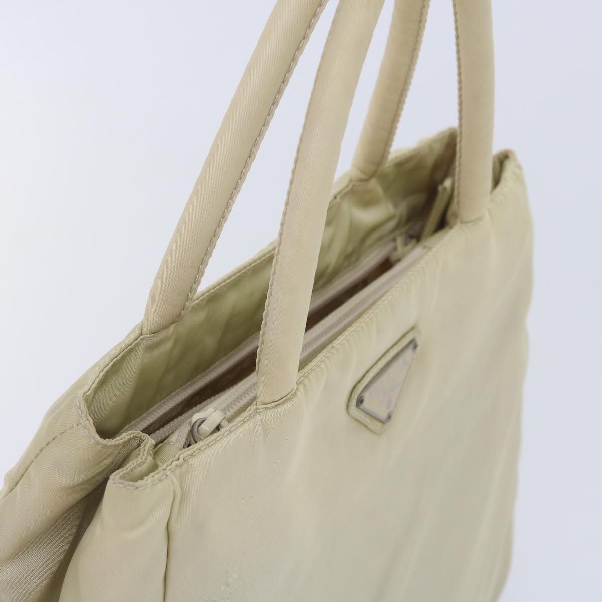 PRADA Hand Bag Nylon Cream Auth 59057