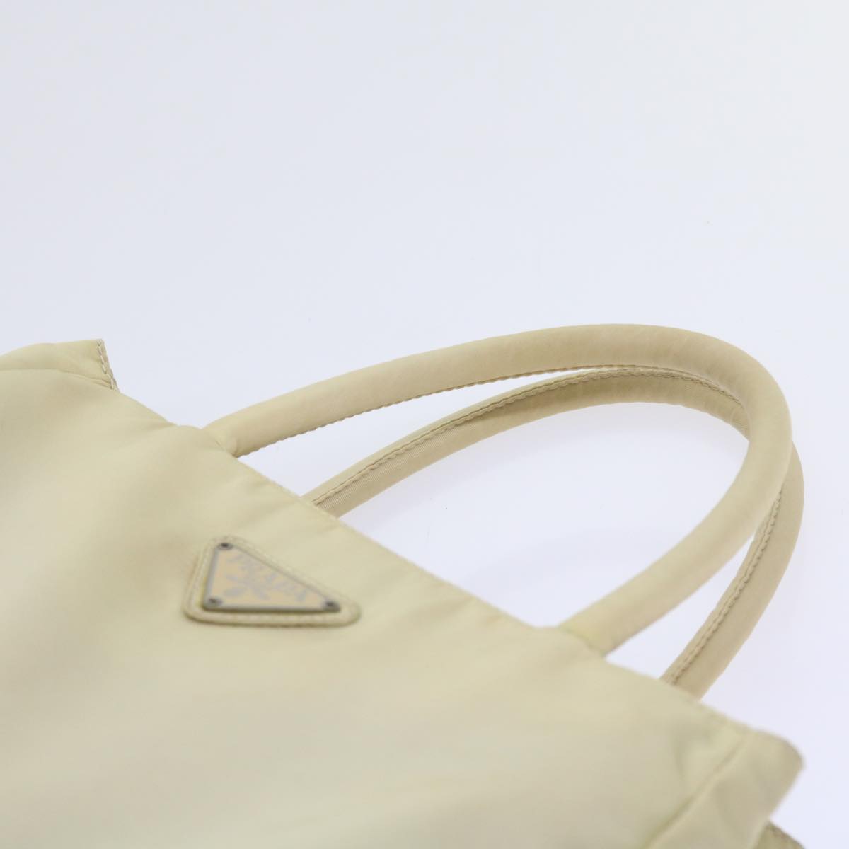 PRADA Hand Bag Nylon Cream Auth 59057