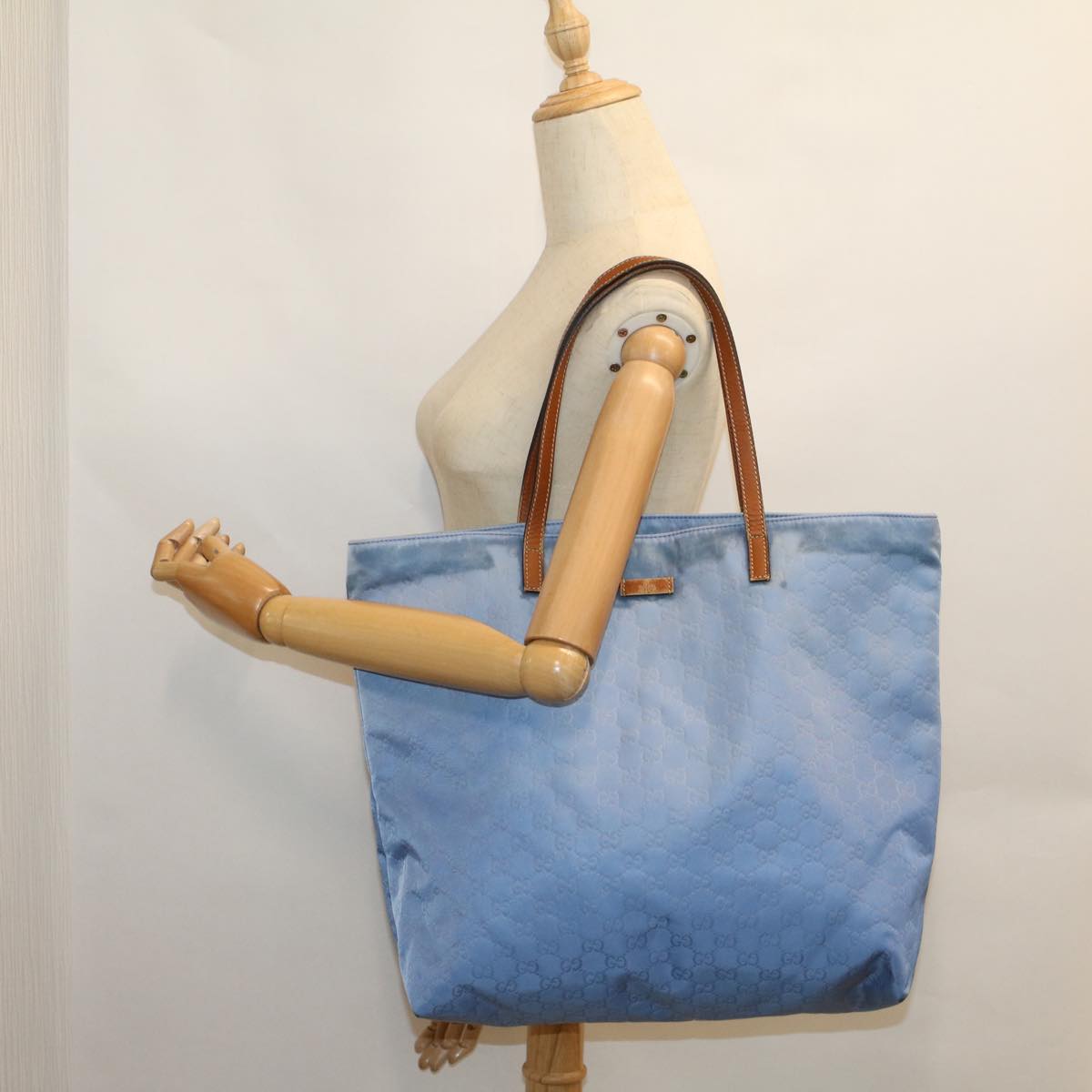 GUCCI GG Canvas Tote Bag Blue 295252 Auth 59064