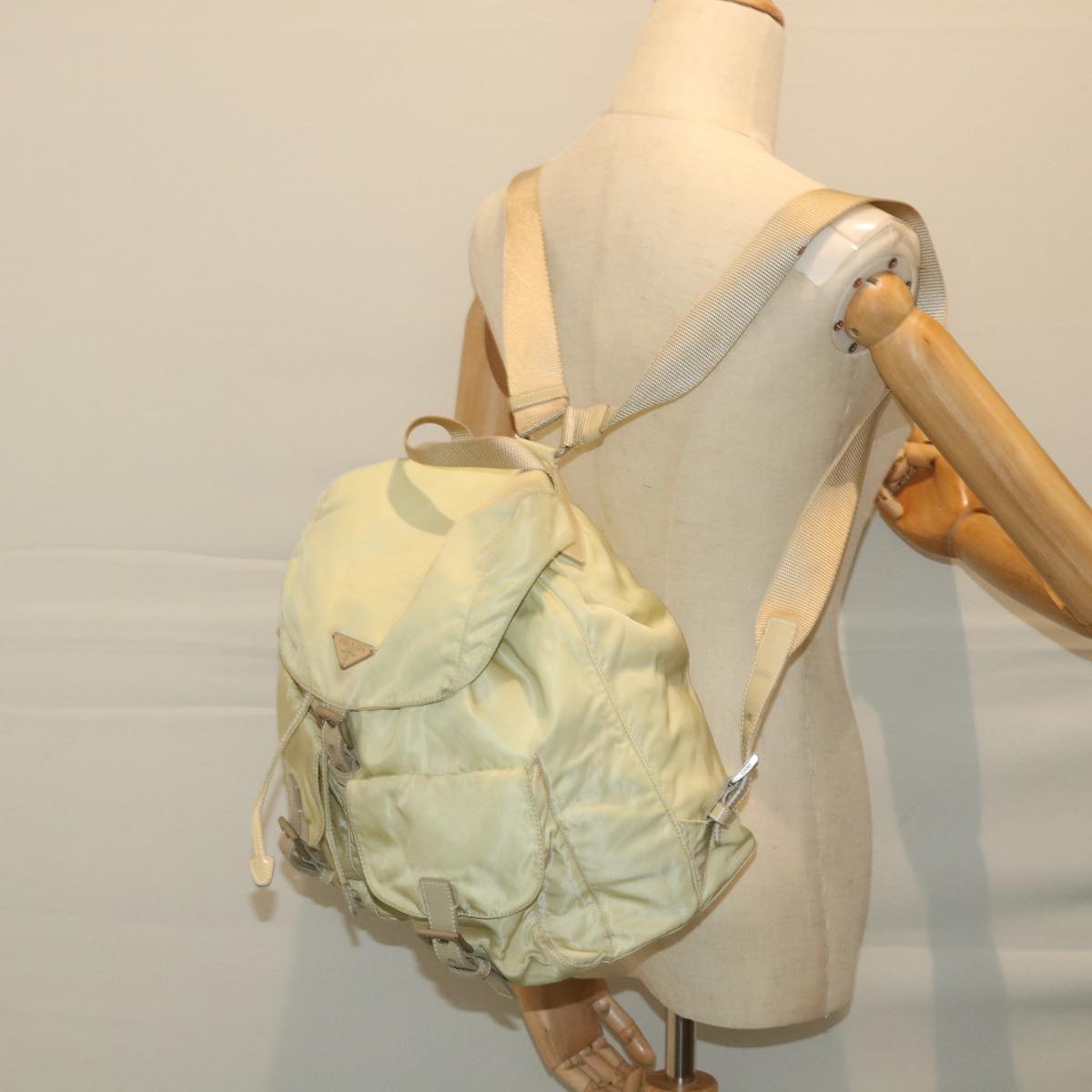 PRADA Backpack Nylon Cream Auth 59222