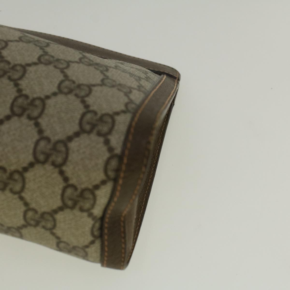 GUCCI GG Canvas Web Sherry Line Clutch Bag PVC Leather Beige Green Auth 59249