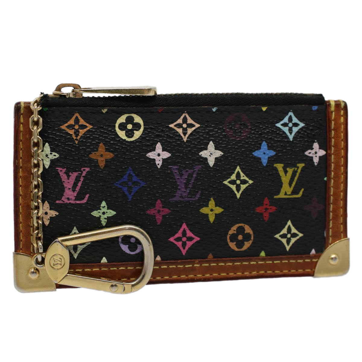 LOUIS VUITTON Monogram Multicolor Pochette Cles Purse Black M92654 Auth 59288