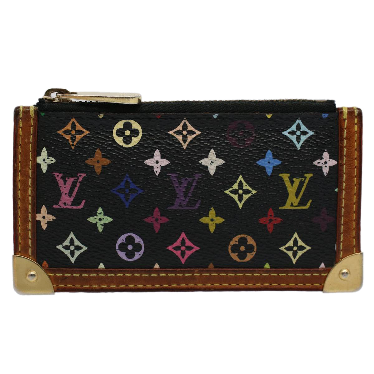 LOUIS VUITTON Monogram Multicolor Pochette Cles Purse Black M92654 Auth 59288