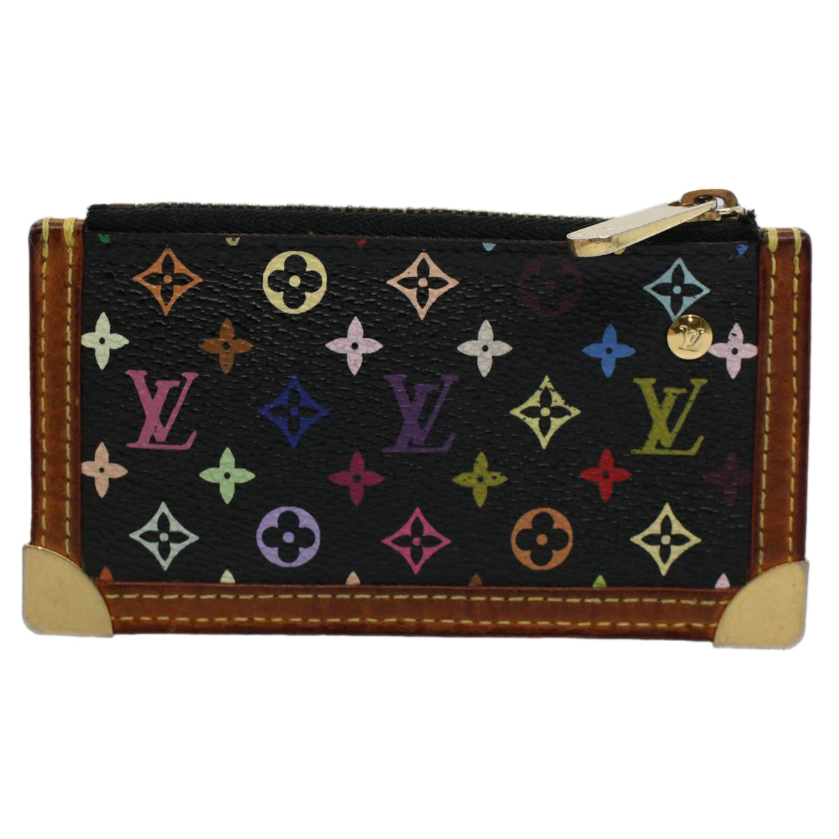 LOUIS VUITTON Monogram Multicolor Pochette Cles Purse Black M92654 Auth 59288