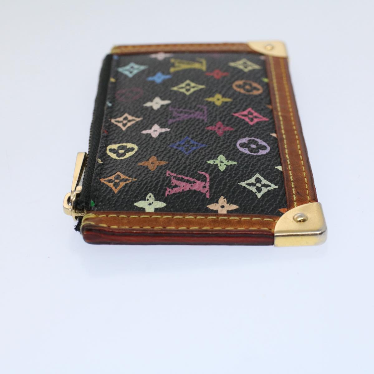 LOUIS VUITTON Monogram Multicolor Pochette Cles Purse Black M92654 Auth 59288