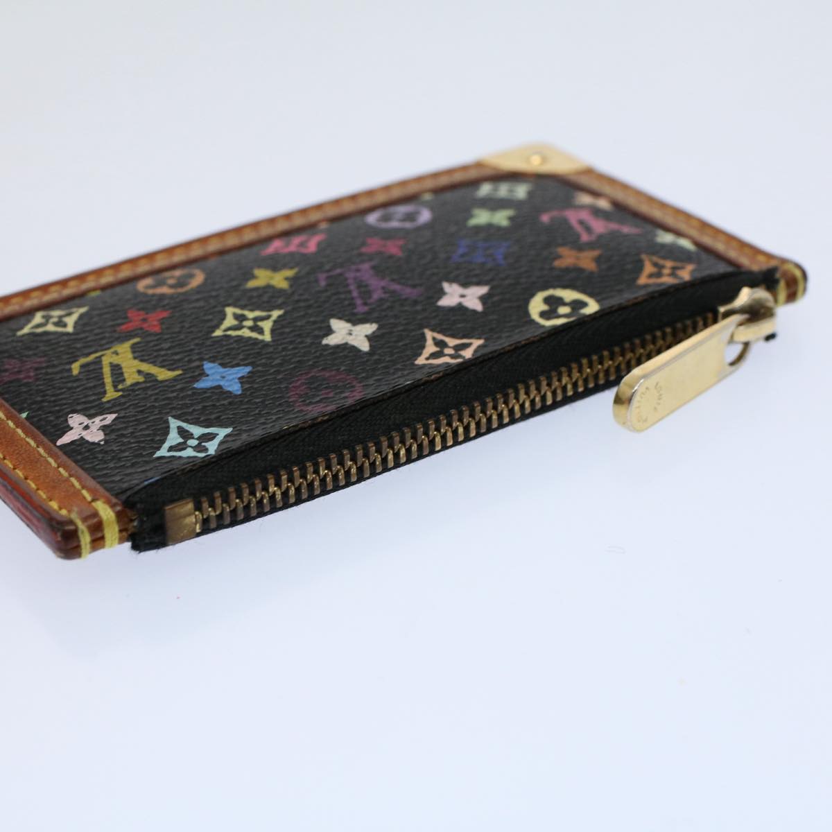 LOUIS VUITTON Monogram Multicolor Pochette Cles Purse Black M92654 Auth 59288