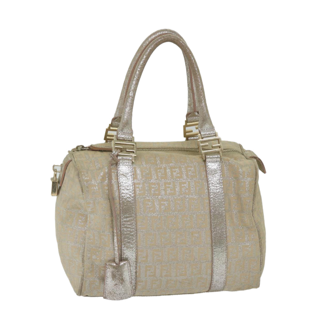 FENDI Zucchino Canvas Hand Bag Silver Auth 59329