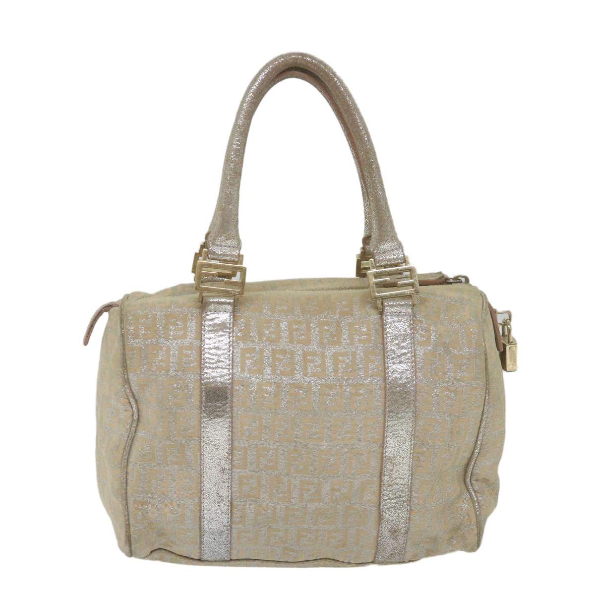 FENDI Zucchino Canvas Hand Bag Silver Auth 59329