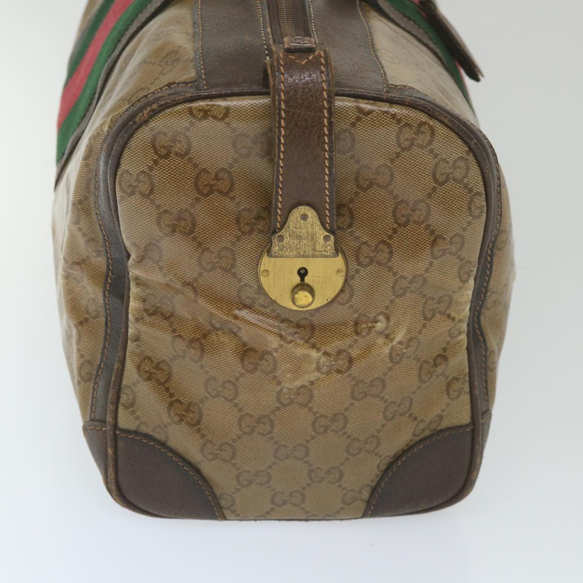 GUCCI GG Crystal Web Sherry Line Boston Bag Brown Red Green Auth 59337