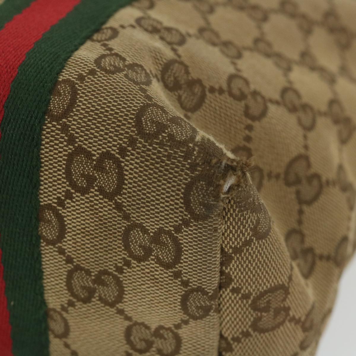 GUCCI GG Canvas Web Sherry Line Tote Bag Beige Red Green 137396 Auth 59566