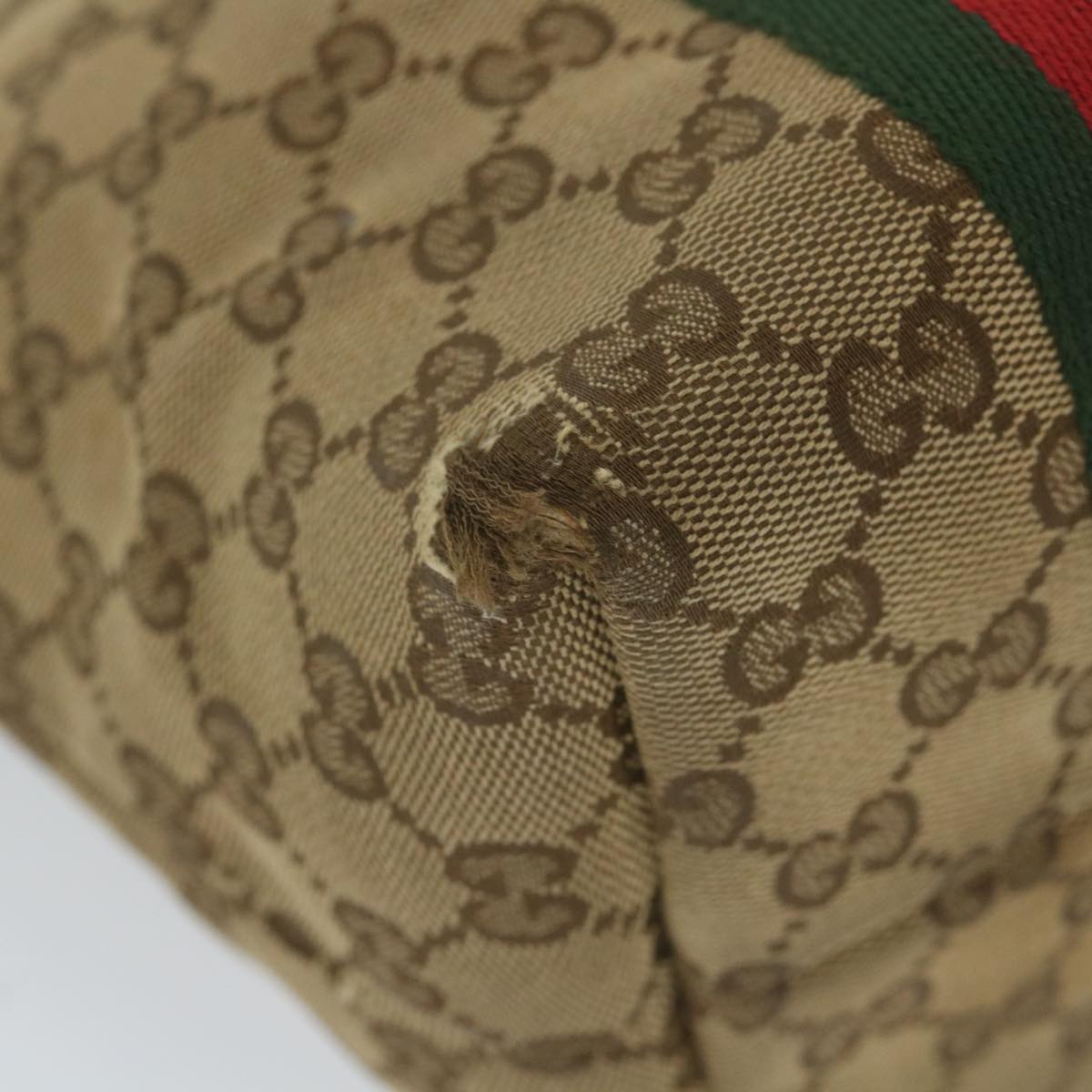 GUCCI GG Canvas Web Sherry Line Tote Bag Beige Red Green 137396 Auth 59566