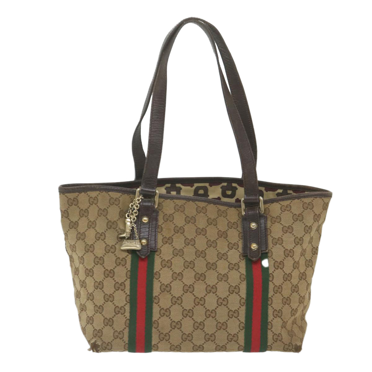 GUCCI GG Canvas Web Sherry Line Tote Bag Beige Red Green 137396 Auth 59566