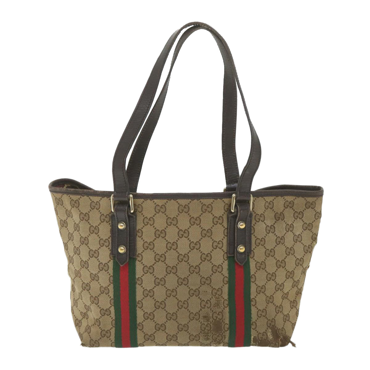 GUCCI GG Canvas Web Sherry Line Tote Bag Beige Red Green 137396 Auth 59566