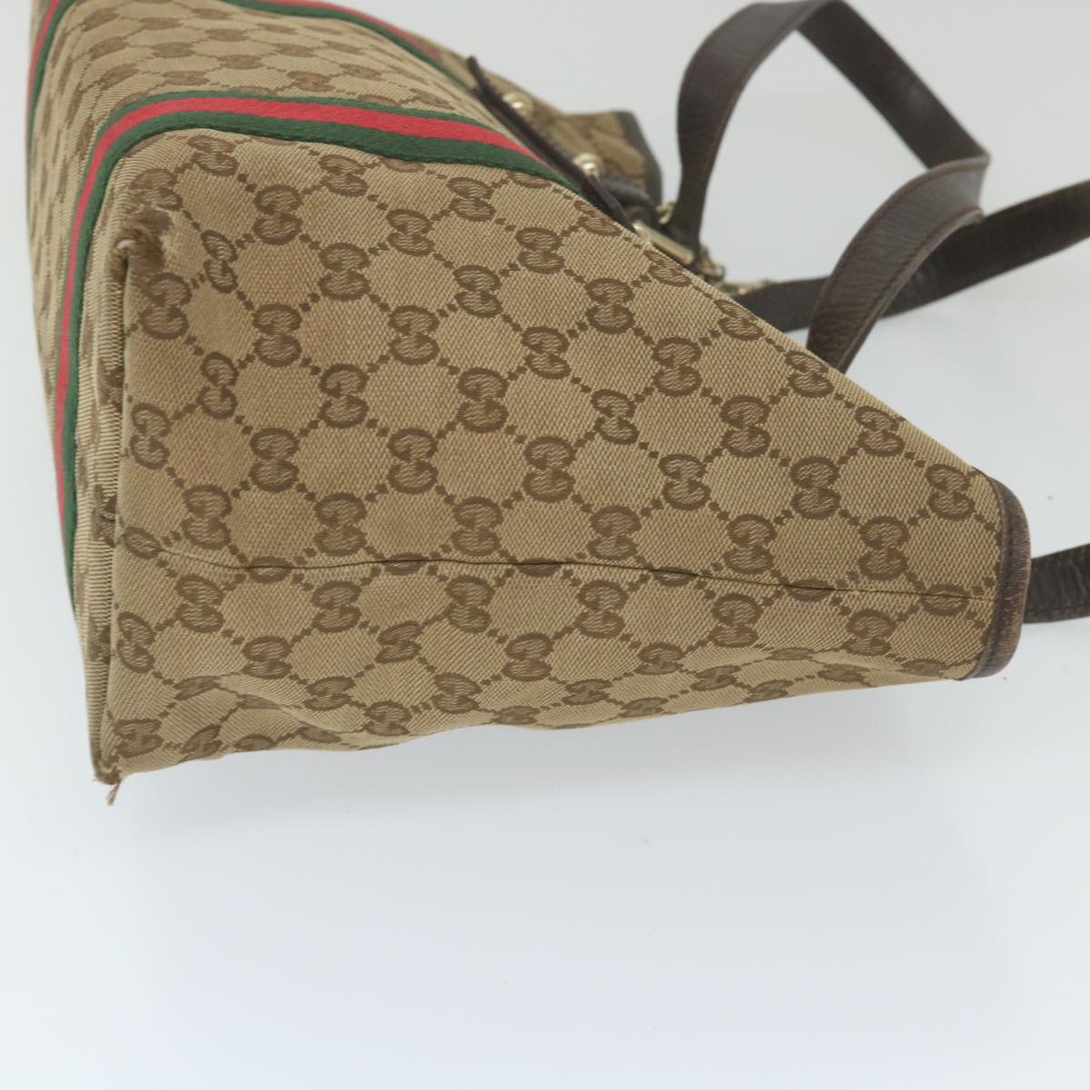 GUCCI GG Canvas Web Sherry Line Tote Bag Beige Red Green 137396 Auth 59566