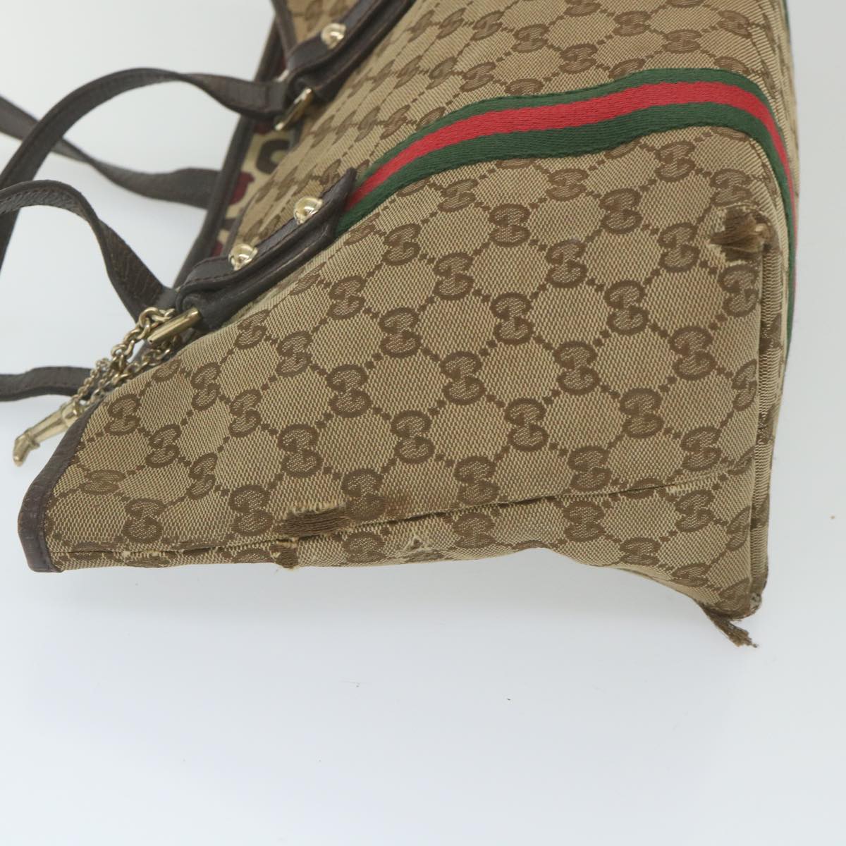 GUCCI GG Canvas Web Sherry Line Tote Bag Beige Red Green 137396 Auth 59566