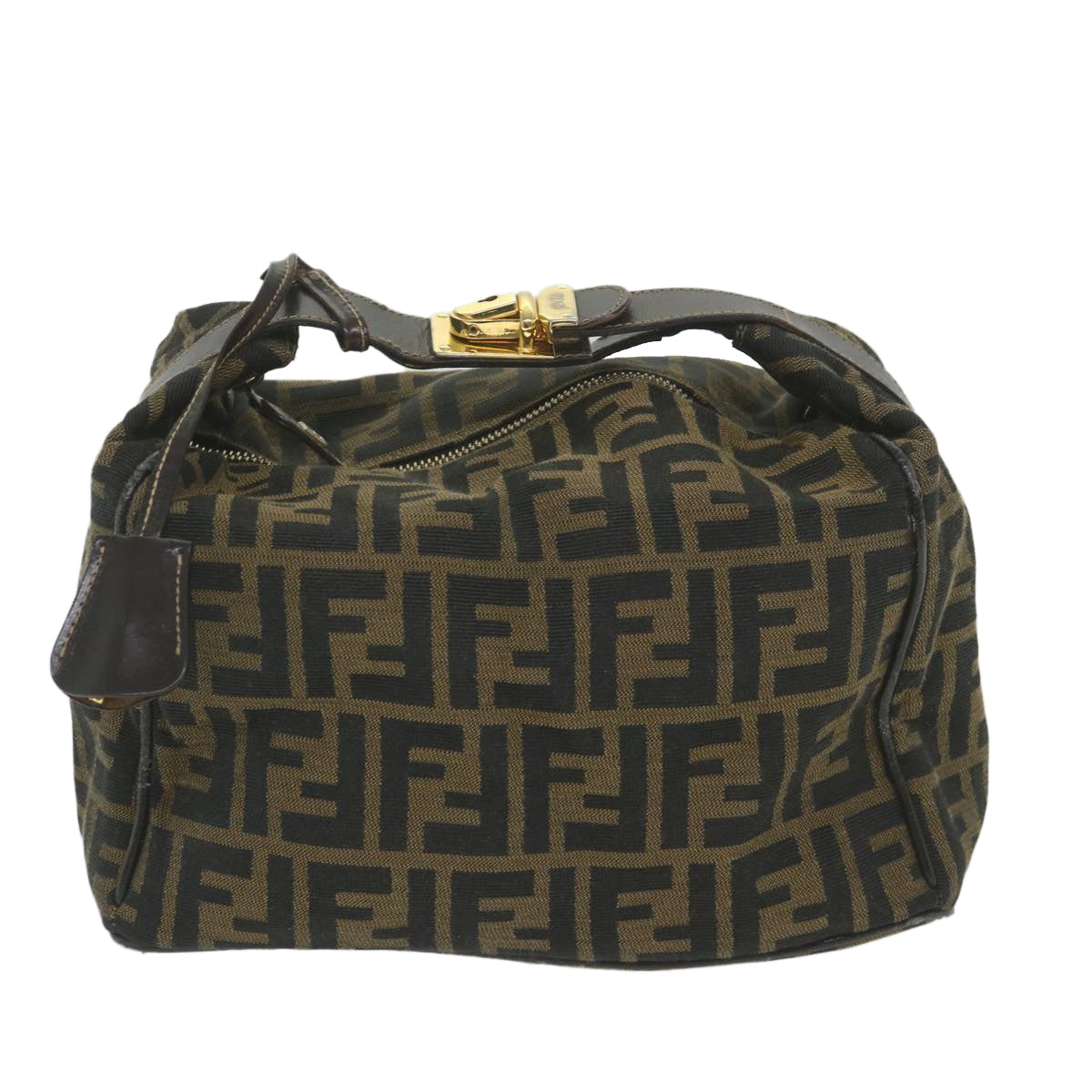 FENDI Zucca Canvas Vanity Cosmetic Pouch Black Brown Auth 59688