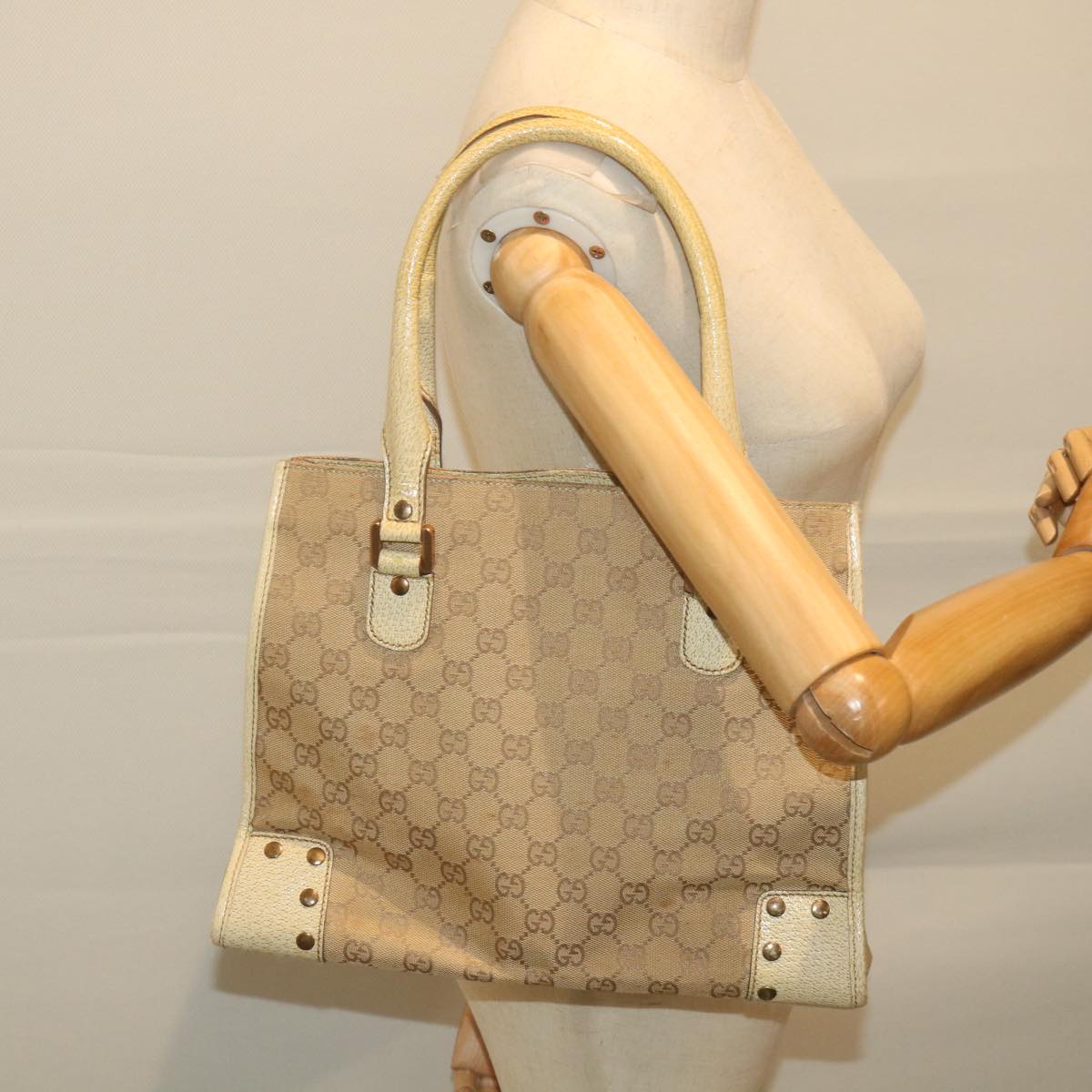 GUCCI GG Canvas Tote Bag Beige 124260 Auth 59692