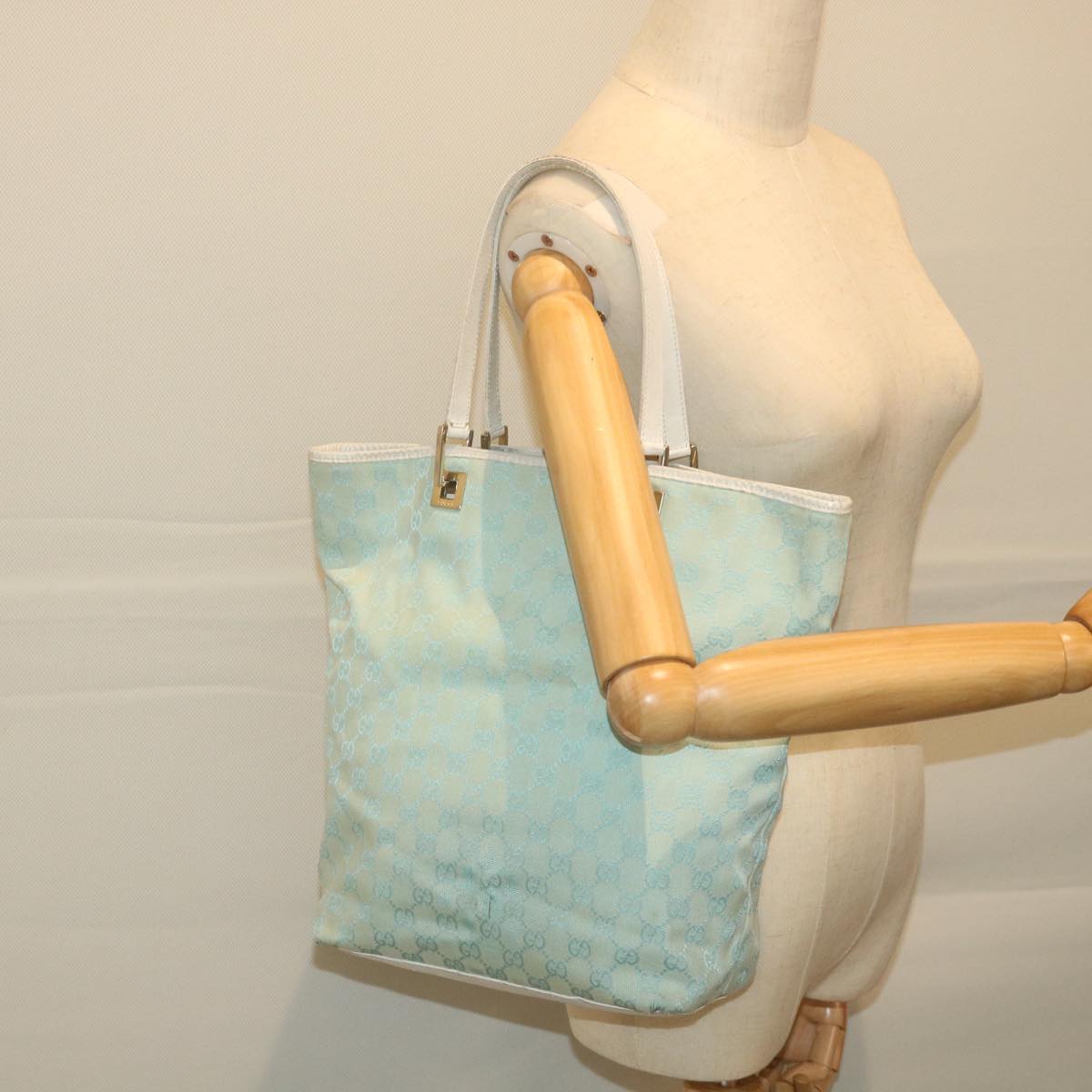 GUCCI GG Canvas Tote Bag Light Blue 0021098 Auth 59713