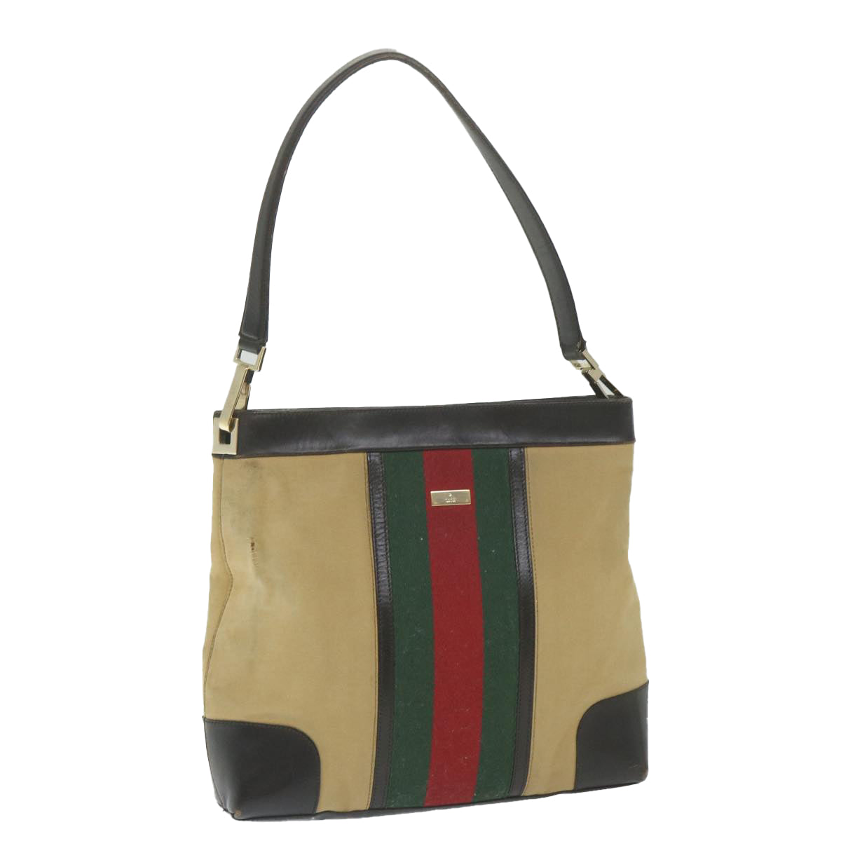 GUCCI Web Sherry Line Shoulder Bag Canvas Beige Red 001 4231 1705 Auth 59714