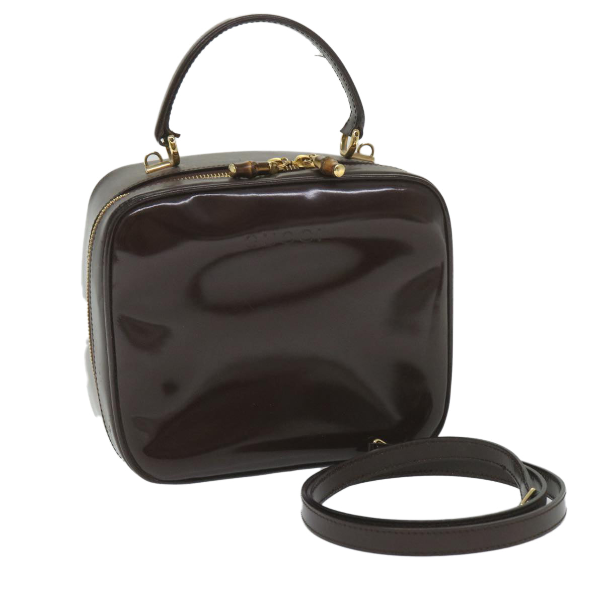 GUCCI Hand Bag Enamel 2way Brown 001 270 0323 Auth 59717