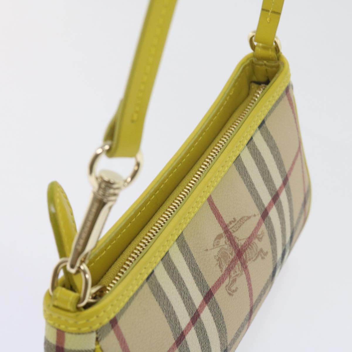 BURBERRY Nova Check Accessory Pouch PVC Leather Beige Auth 59756