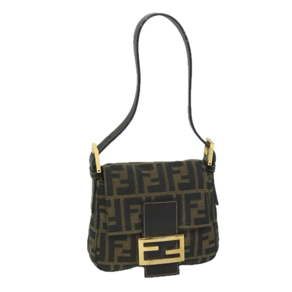 FENDI Zucca Canvas Mini Mamma Baguette Hand Bag Black Brown Auth 59810A