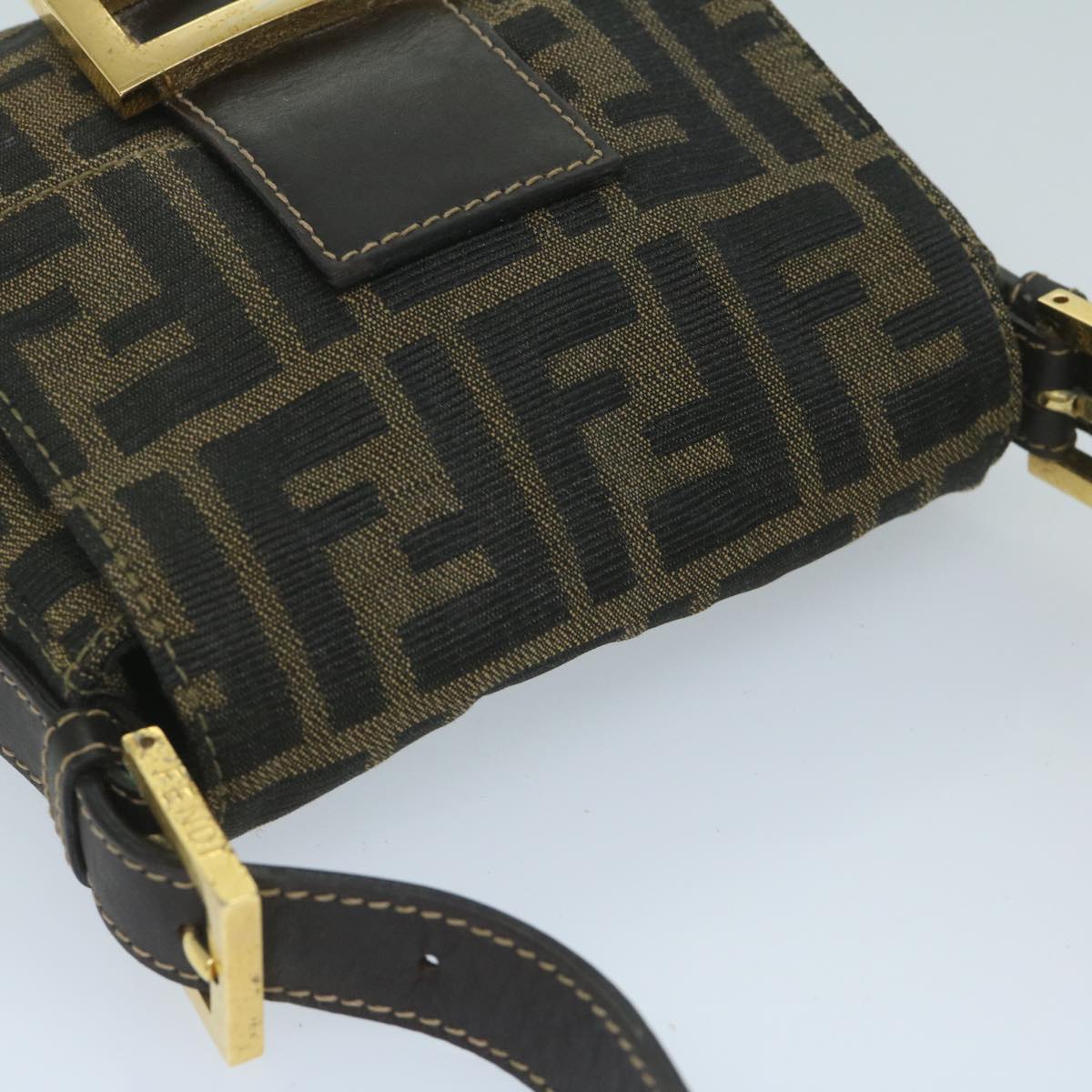 FENDI Zucca Canvas Mini Mamma Baguette Hand Bag Black Brown Auth 59810A