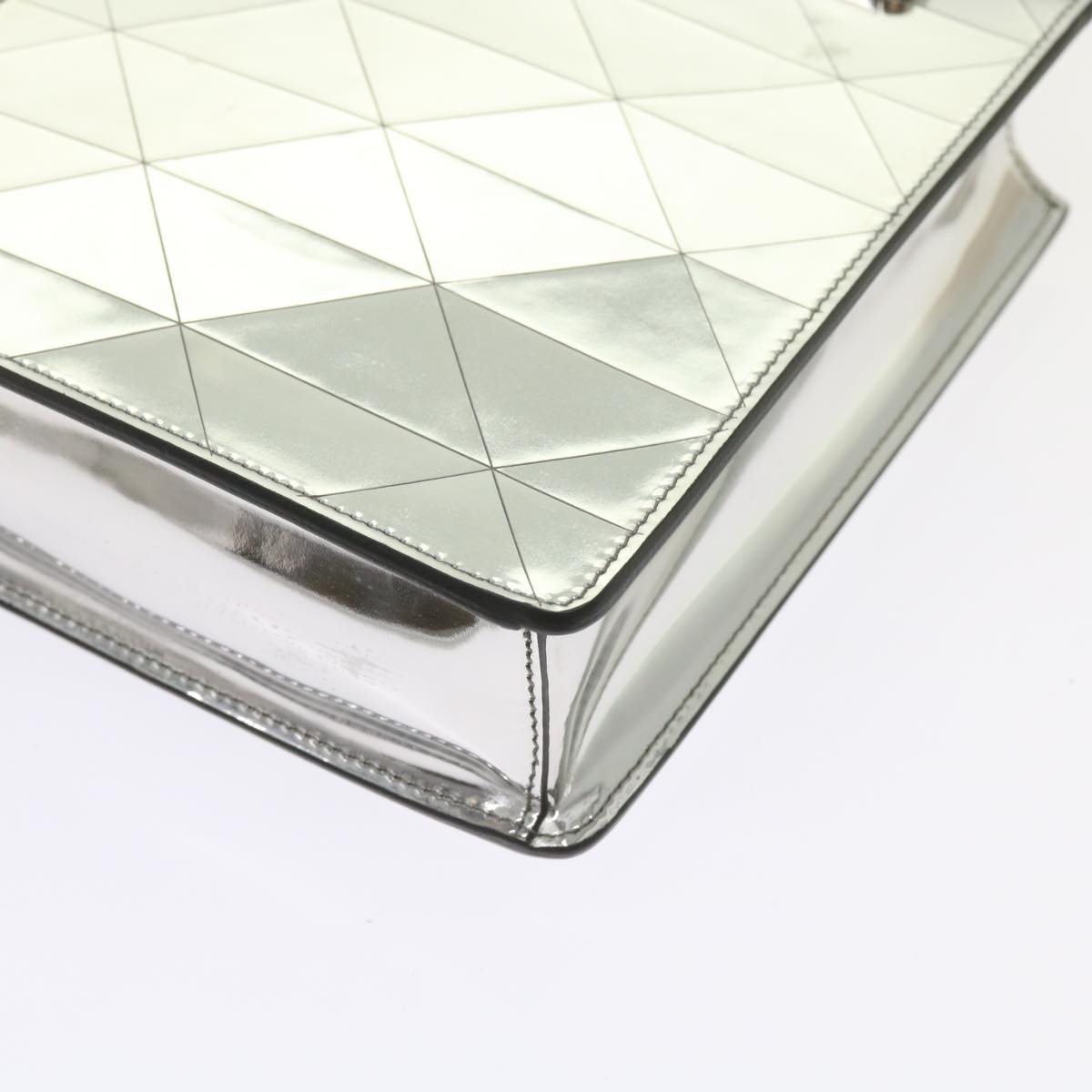 PRADA Hand Bag Metallic leather Silver Auth 59813SV