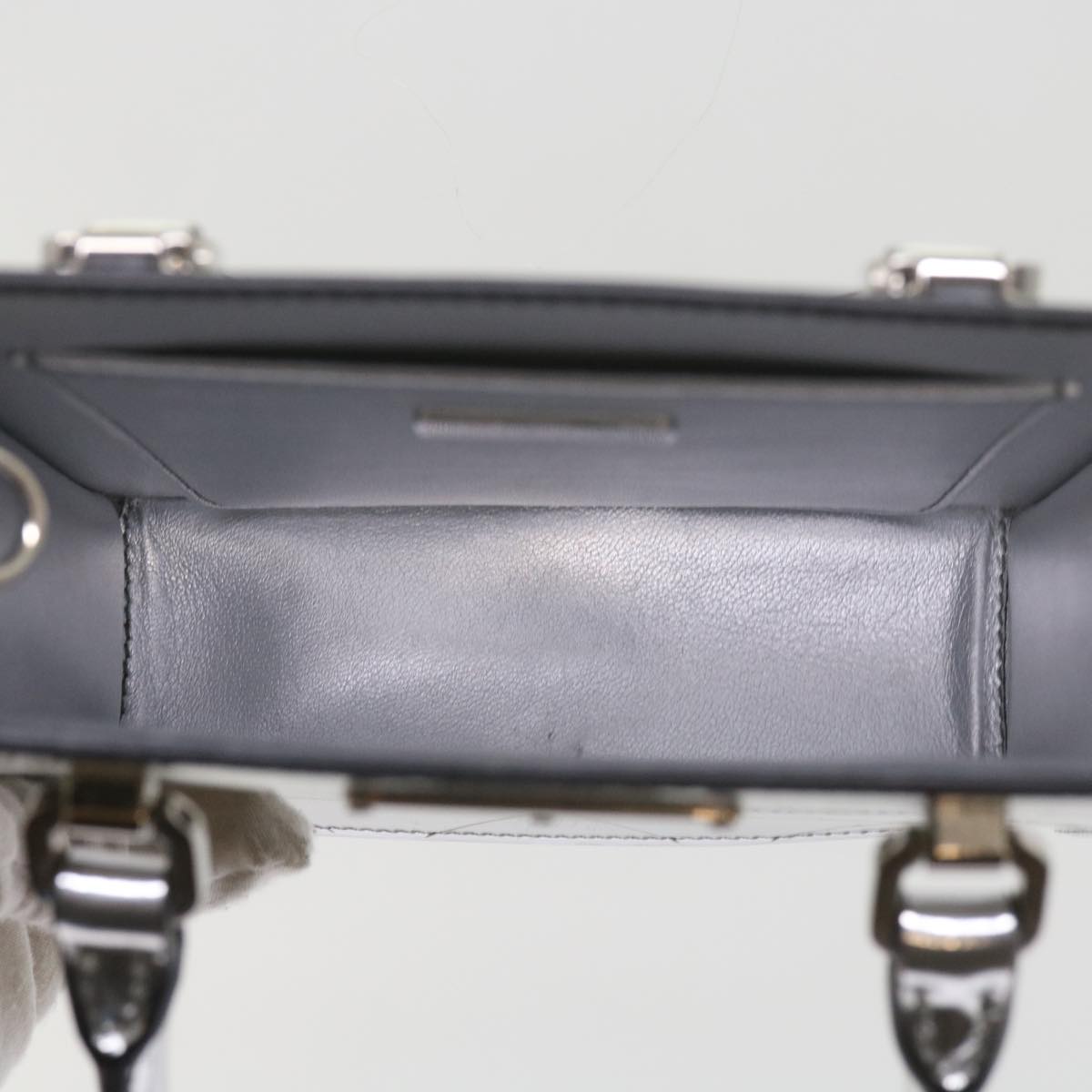 PRADA Hand Bag Metallic leather Silver Auth 59813SV