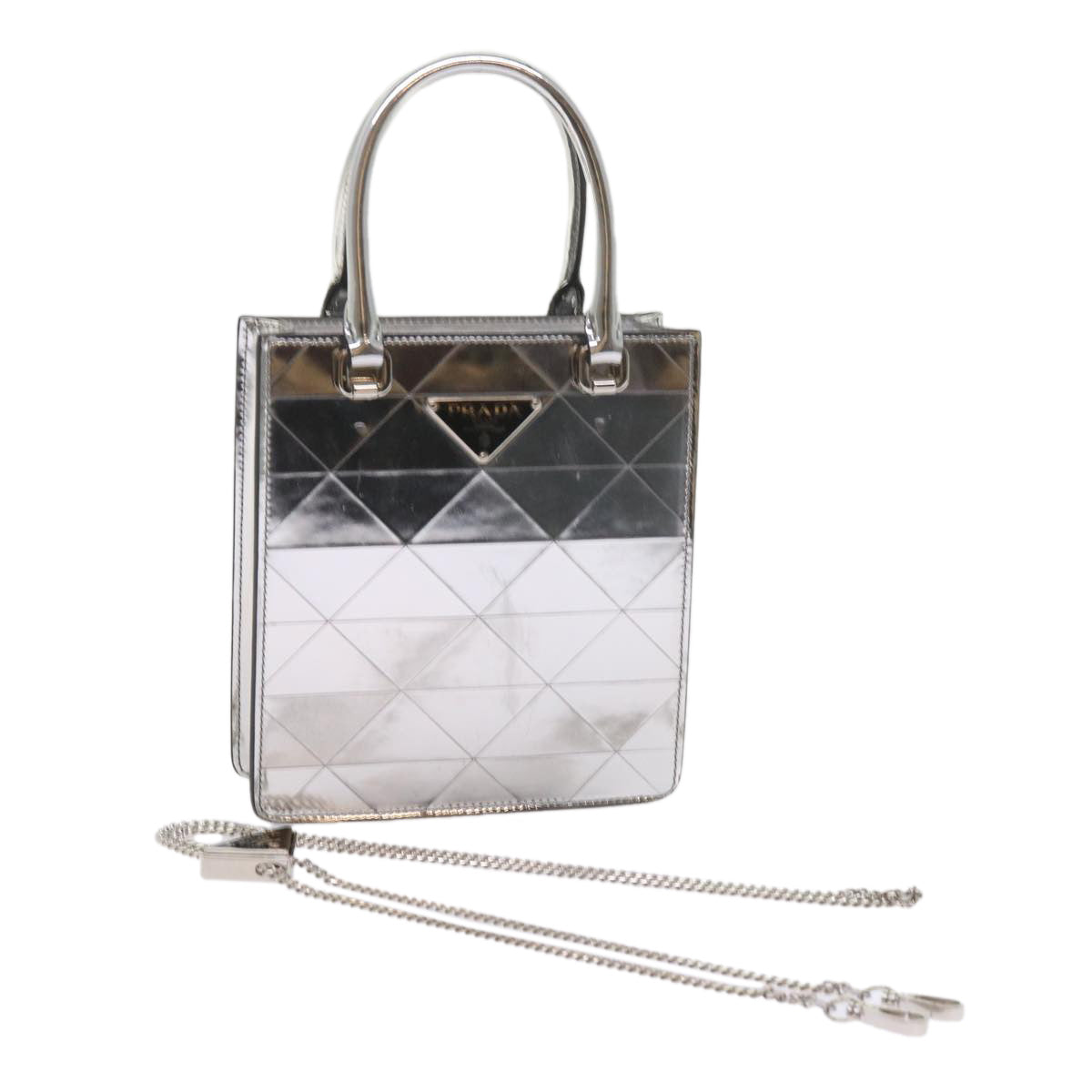 PRADA Hand Bag Metallic leather Silver Auth 59813SV